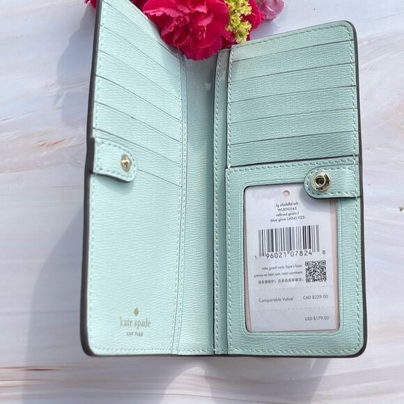 Kate spade Blue glow Cameron slim bifold wallet clutch NEW - Picture 6 of 6